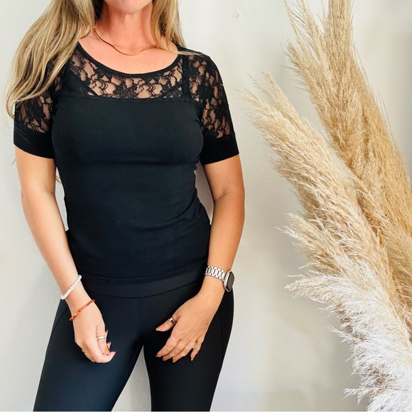 VINTAGE CACHE Sheer Black Lace Keyhole Sweater Knit Silk Blouse Shirt Top M - Picture 10 of 14